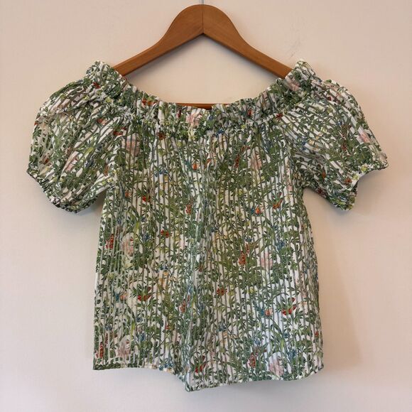 Network Tops - NETWORK Women's Green Striped Floral Off-the-Shoulder Blouse Size Small
